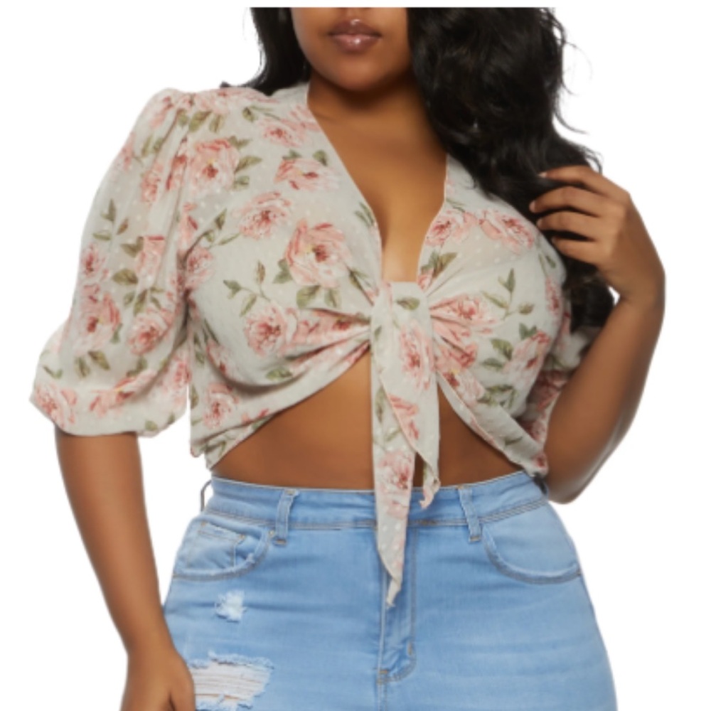 Rainbow Floral Tie-Front Blouse